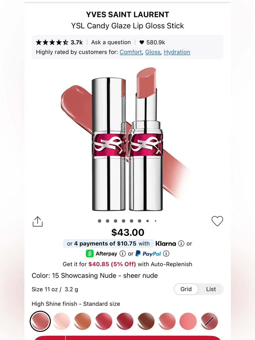 Yves Saint Laurent Candy Glaze Lip Gloss Stick — 15 Showcasing Nude
